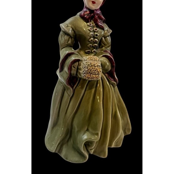 Vintage MCM Florence Pasadena Ceramics Delia Figure In Green Dress w/ Bouquet 8" - Picture 5 of 12